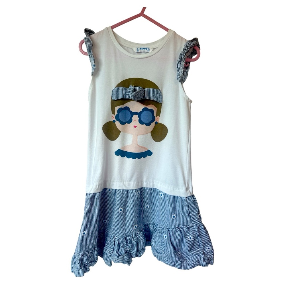 Cute White and Blue Graphic Dress